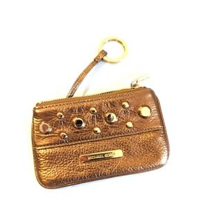 MICHAEL KORS LUDLOW SMALL LEATHER COIN POUCH ID KEY HOLDER GOLD STUDS BRONZE